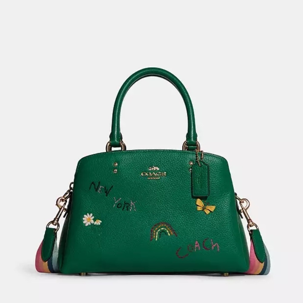 Coach Mini Carryall with Diary Embroidery Green Crossbody Rainbows St. Patrick’s